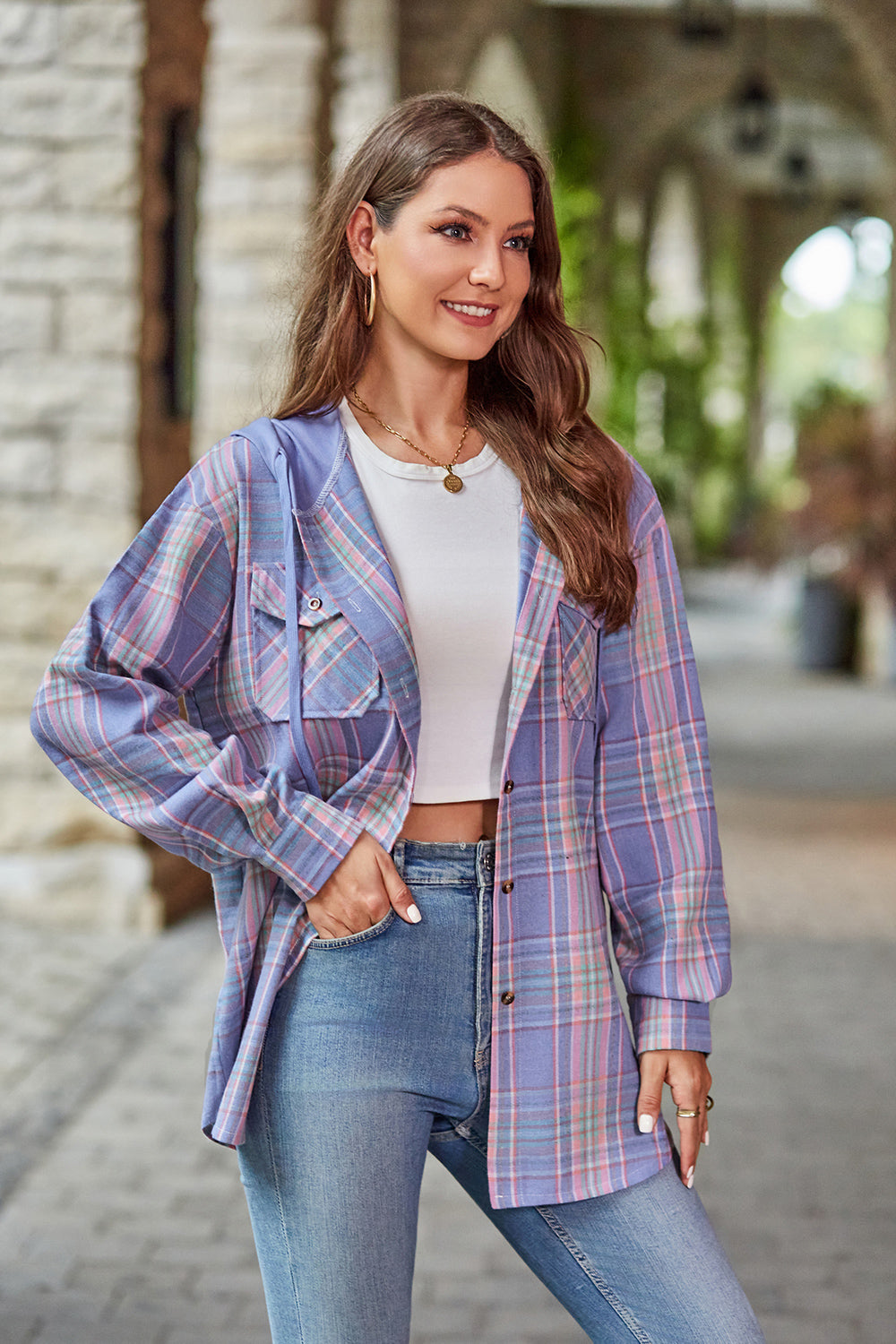 Plaid Long Sleeve Hooded Jacket - Jackets & Coats - Coats & Jackets - 11 - 2024