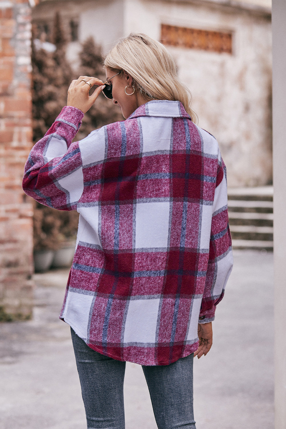 Plaid Long Sleeve Shirt Jacket with Pockets - T-Shirts - Coats & Jackets - 11 - 2024