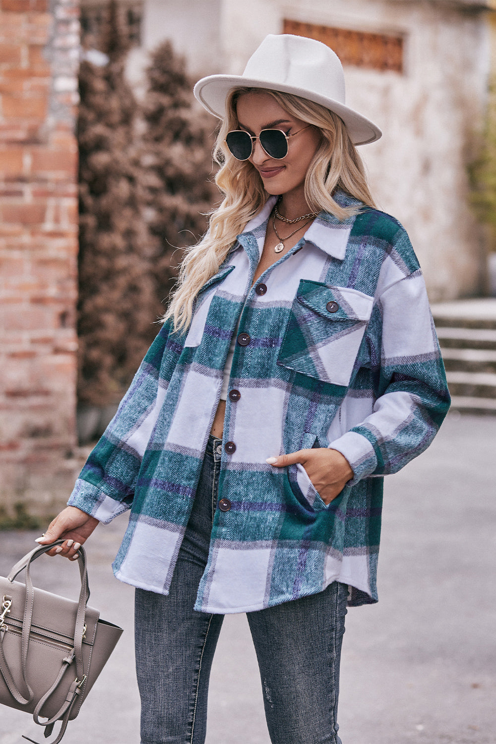 Plaid Long Sleeve Shirt Jacket with Pockets - T-Shirts - Coats & Jackets - 14 - 2024