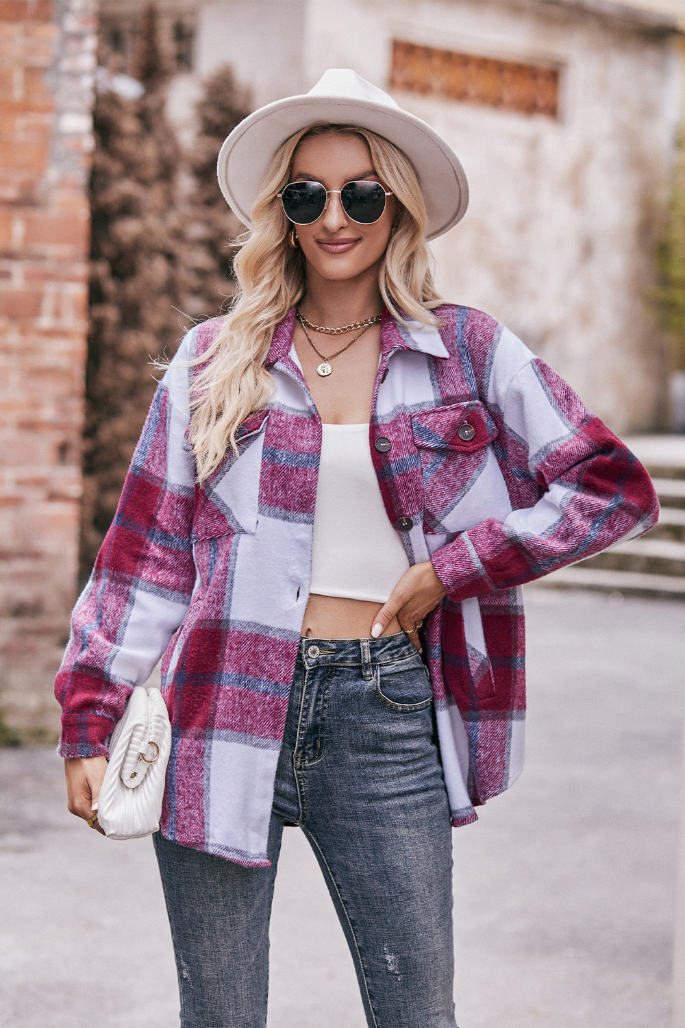 Plaid Long Sleeve Shirt Jacket with Pockets - T-Shirts - Coats & Jackets - 10 - 2024