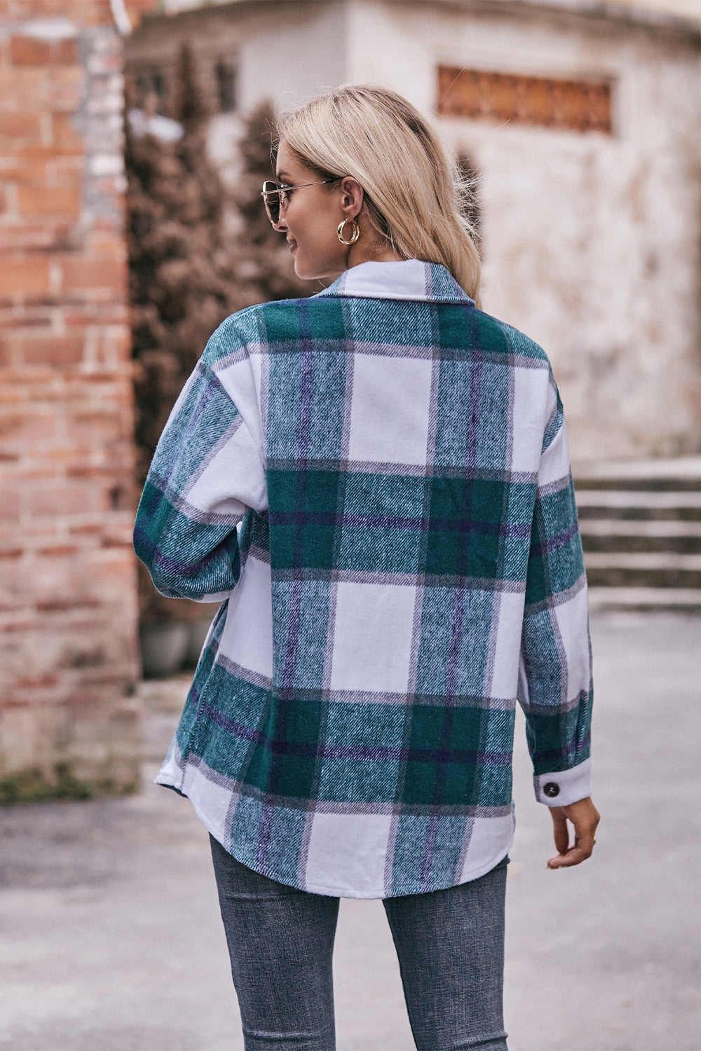 Plaid Long Sleeve Shirt Jacket with Pockets - T-Shirts - Coats & Jackets - 15 - 2024