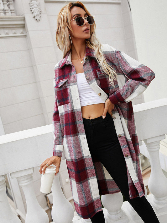 Plaid Longline Shirt Jacket - Red / S - T-Shirts - Coats & Jackets - 1 - 2024