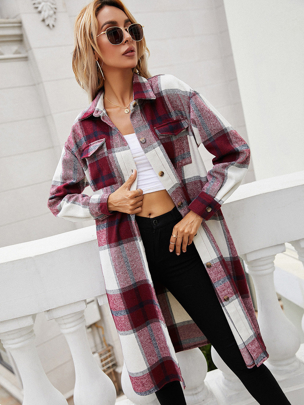 Plaid Longline Shirt Jacket - T-Shirts - Coats & Jackets - 3 - 2024