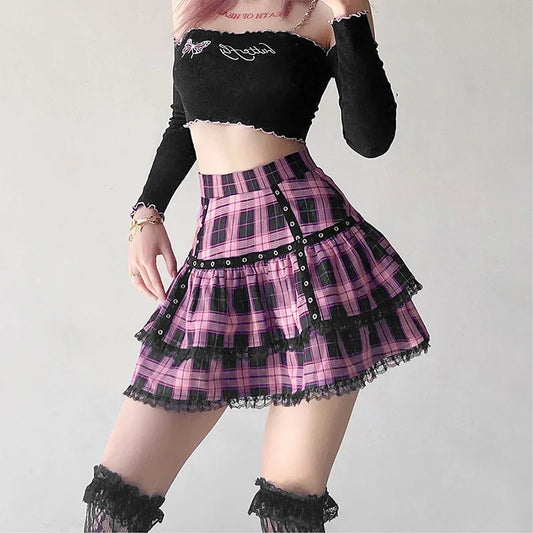 Lolita Plaid Mini Skirt – Gothic Harajuku - Bottoms - Dance Dresses Skirts & Costumes - 1 - 2024