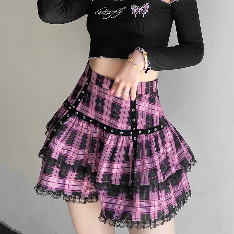 Lolita Plaid Mini Skirt – Gothic Harajuku - Bottoms - Dance Dresses Skirts & Costumes - 2 - 2024