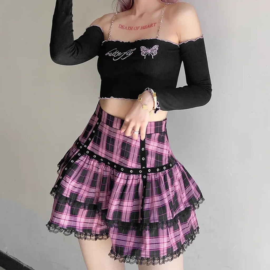 Lolita Plaid Mini Skirt – Gothic Harajuku - Bottoms - Short - Skirts - 3