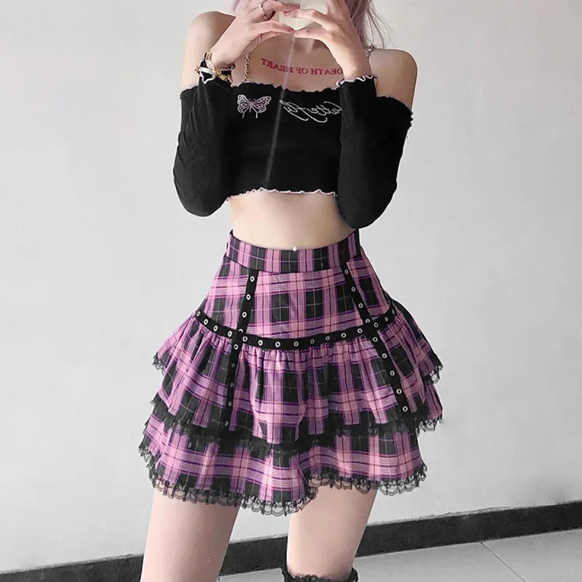 Lolita Plaid Mini Skirt – Gothic Harajuku - Bottoms - Short - Skirts - 4