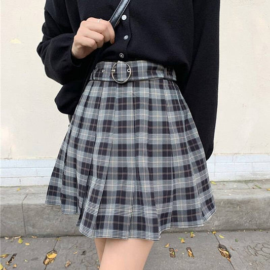 Grunge Plaid Pleated Mini Skirt - Gray / S - Bottoms - Shirts & Tops - 21 - 2024