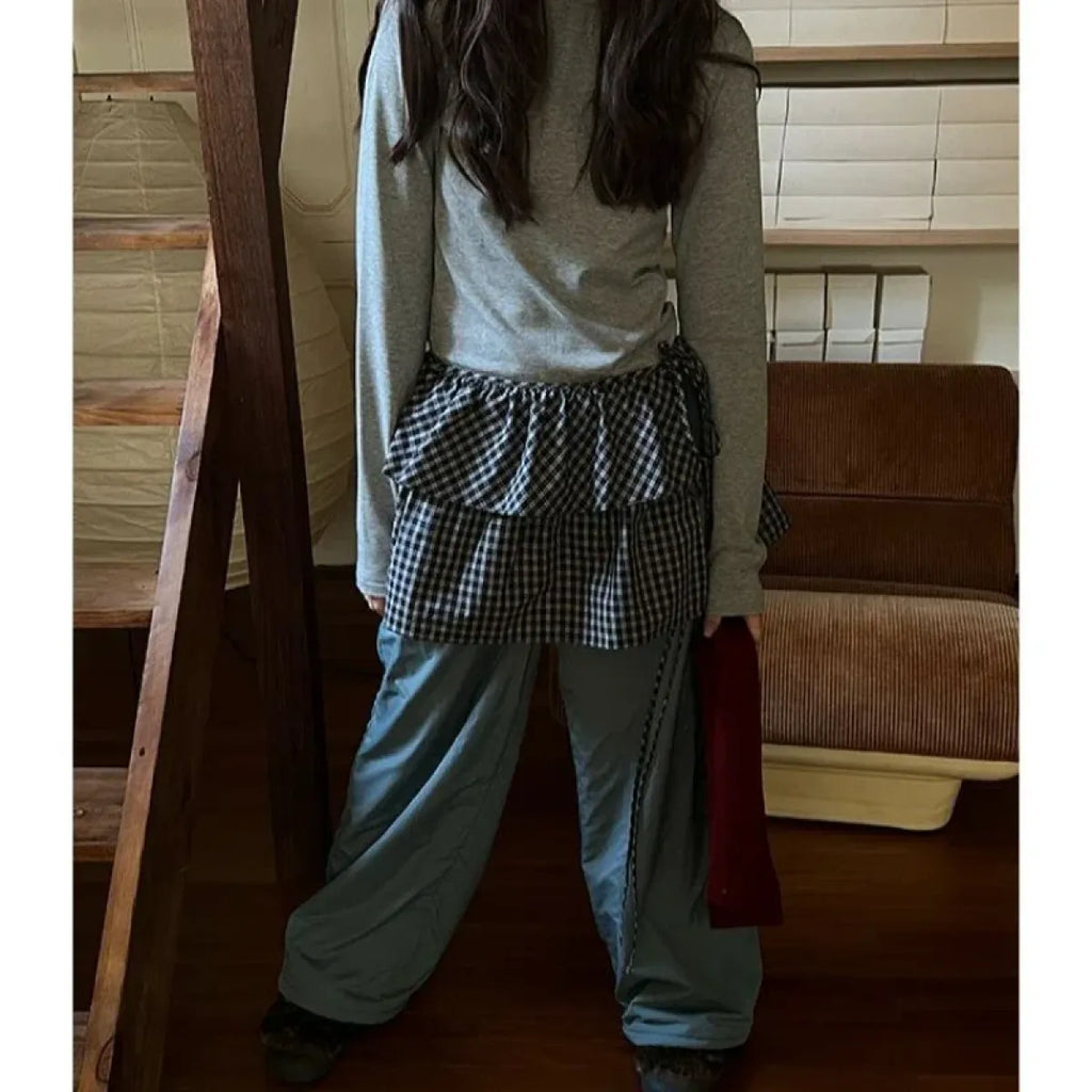 Harajuku Plaid Ruffle Tie Skirt Overlay - Bottoms - Mini Skirts - 4