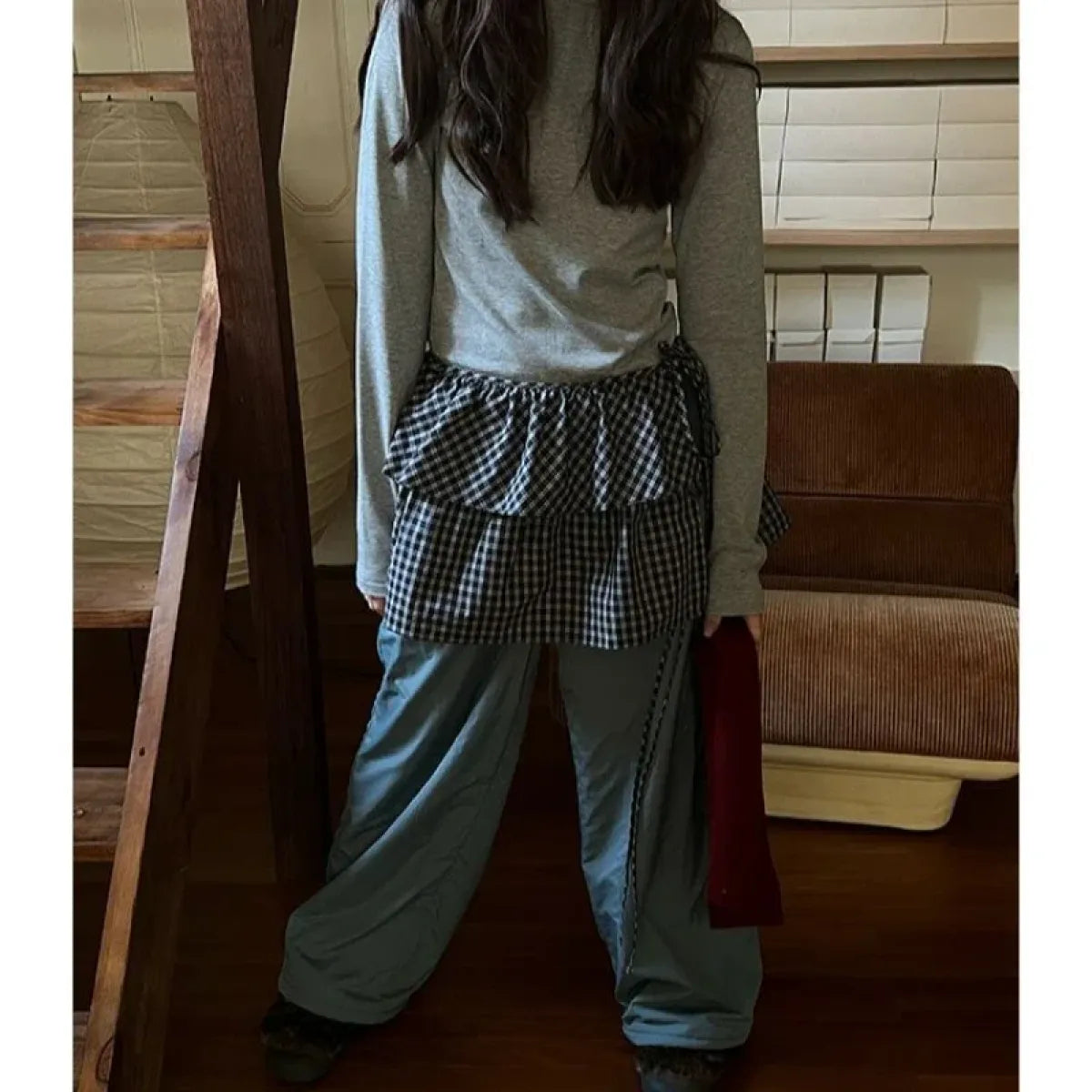 Harajuku Plaid Ruffle Tie Skirt Overlay - Bottoms - Mini Skirts - 4