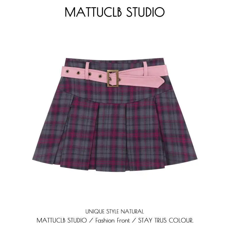 Checkered Panel High Waisted Plaid Skirt - Pink / S - Bottoms - Skirts - 10 - 2024