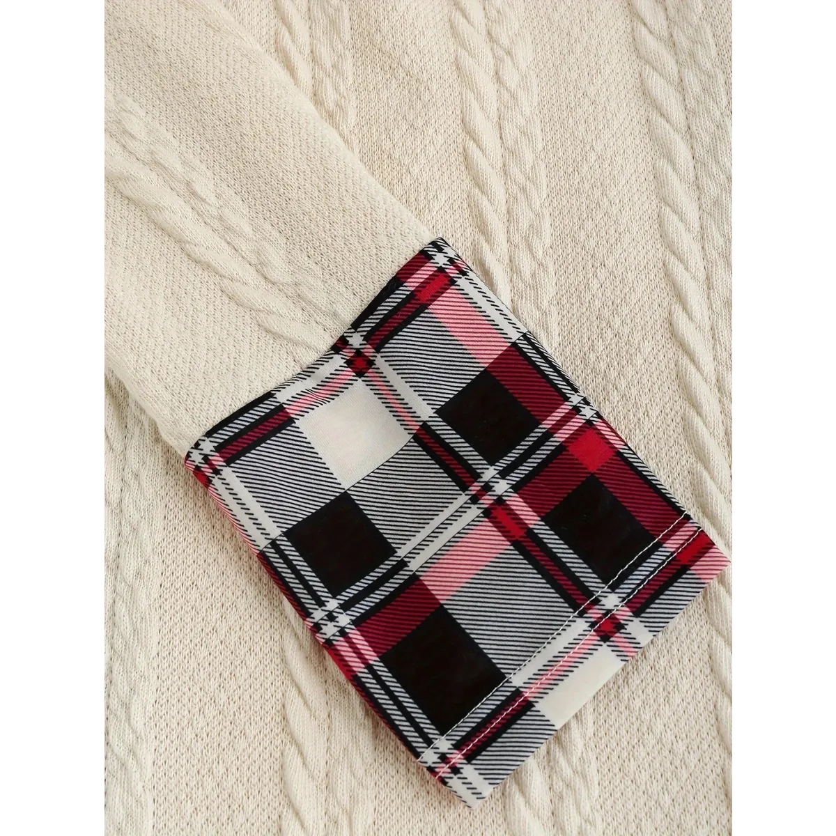 Plaid Stitch Hooded Knit A-Line Dress - All Dresses - Dress - 4