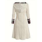 Plaid Stitch Hooded Knit A-Line Dress - All Dresses - Dress - 2