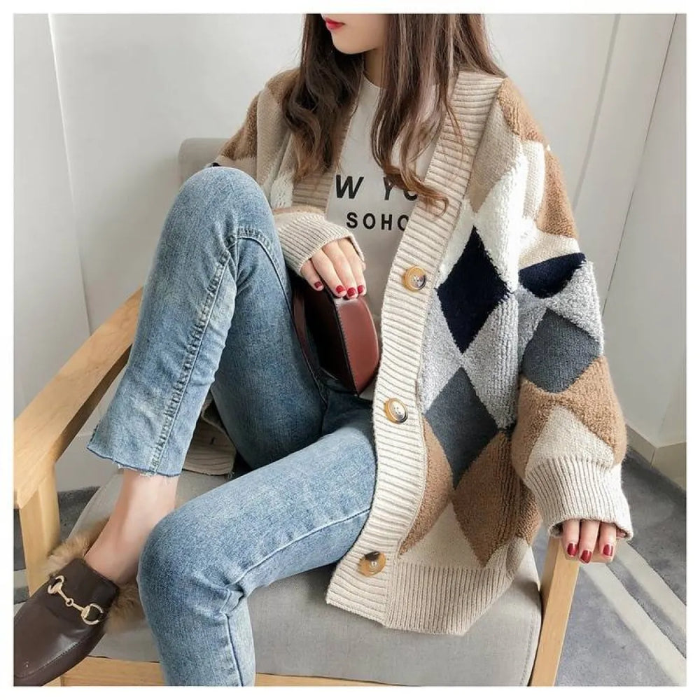 Plaid V-Neck Cardigan - Women’s Clothing & Accessories - 1