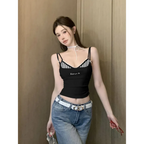 Plaid Y2K Layered Camisole – Retro Korean Aesthetic - Women’s Clothing & Accessories - Sleeveless - Round - Camisole - 2