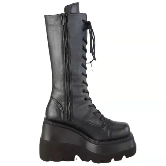 Platform Punk Boots - Black Leather Combat Booties - Black / 39 - All Products - Shoes - 7 - 2024