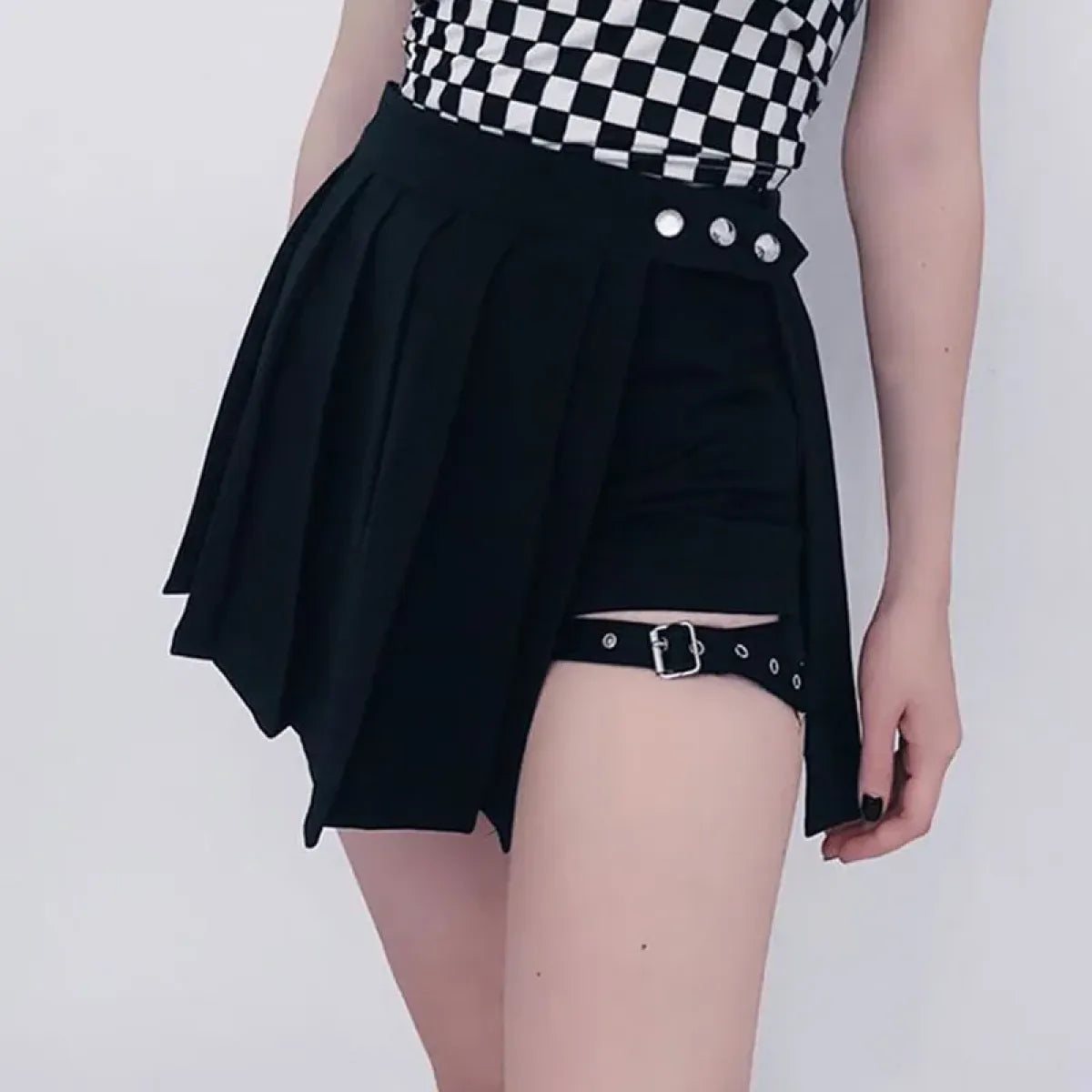 Pleated Gothic Mini Skirt – High Waist Punk Cosplay Shorts - Bottoms - Skirts - 1