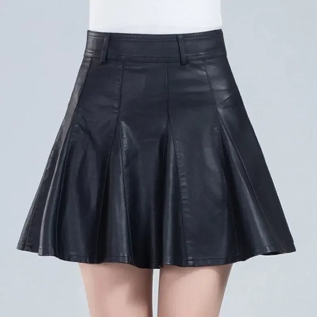 High Waist Pleated Leather Skirt – Korean Style Mini Skirt - Bottoms - Skirts - 1