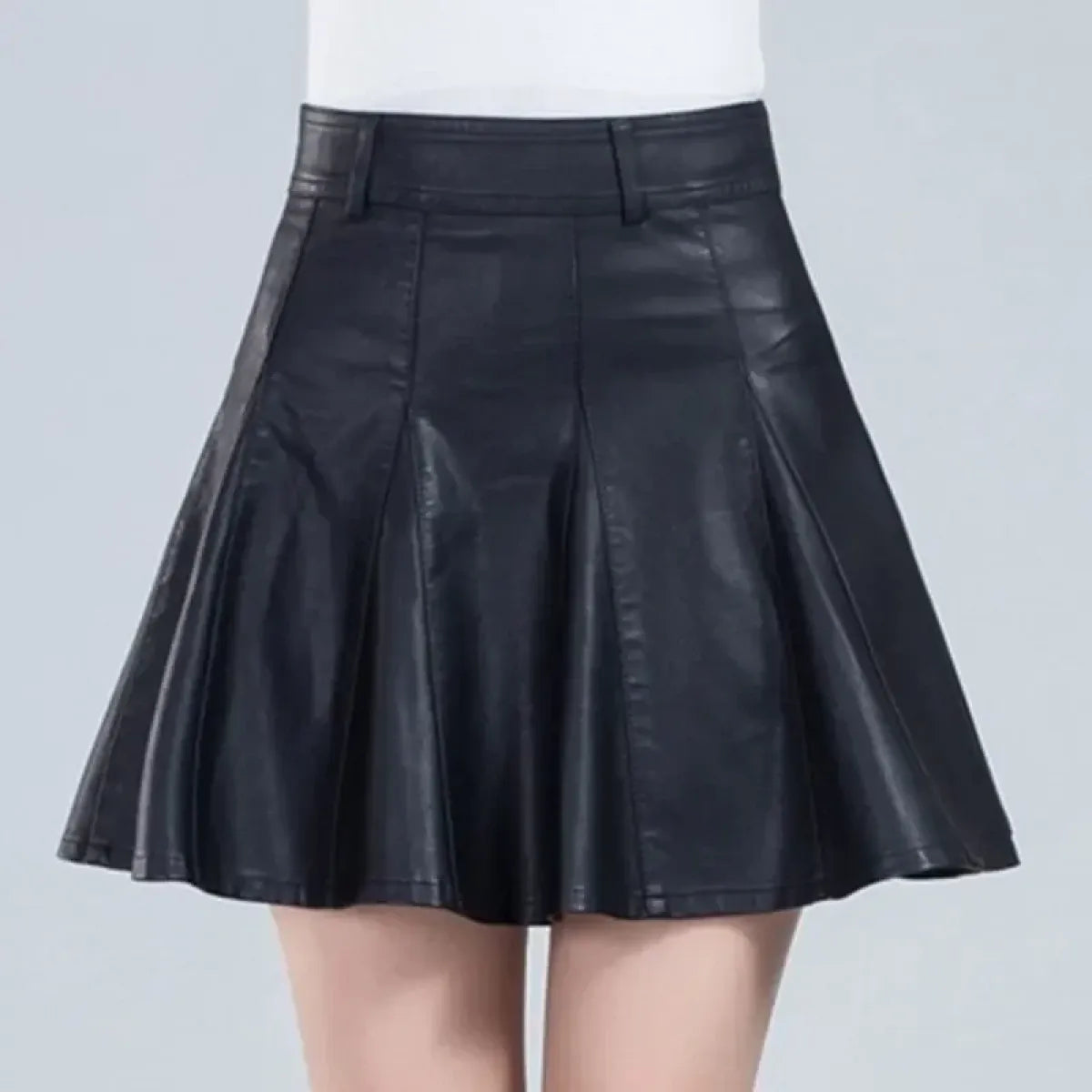 High Waist Pleated Leather Skirt – Korean Style Mini Skirt - Bottoms - Skirts - 1
