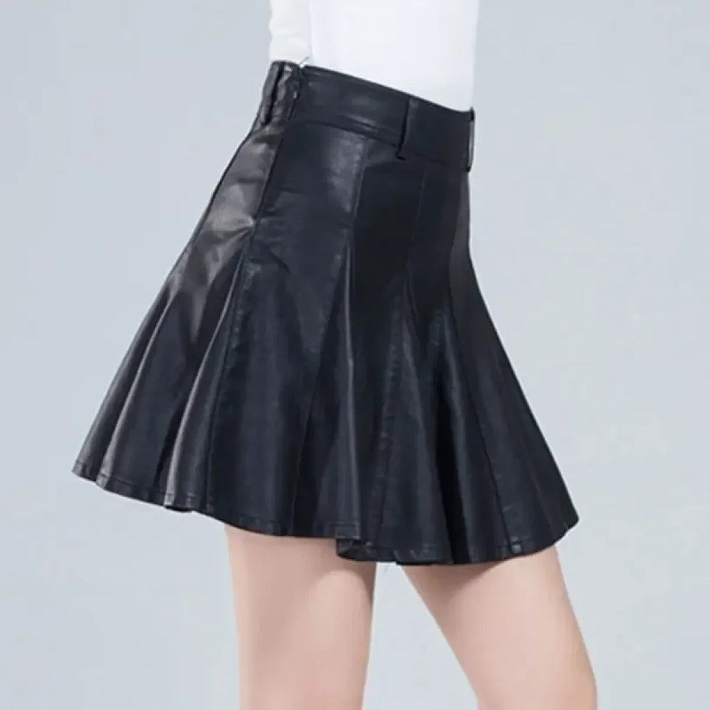 High Waist Pleated Leather Skirt – Korean Style Mini Skirt - Bottoms - Skirts - 2