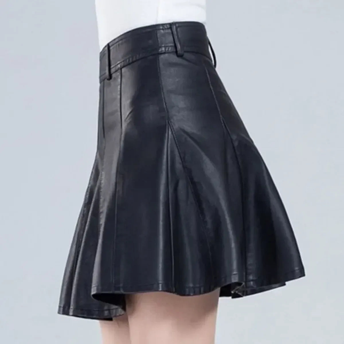 High Waist Pleated Leather Skirt – Korean Style Mini Skirt - Bottoms - Skirts - 3
