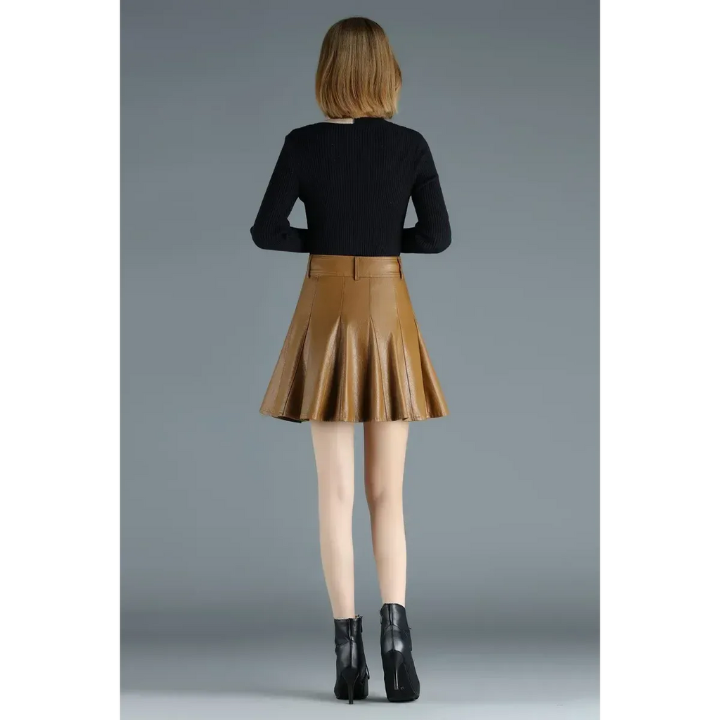 High Waist Pleated Leather Skirt – Korean Style Mini Skirt - Bottoms - Skirts - 5