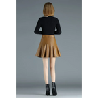 High Waist Pleated Leather Skirt – Korean Style Mini Skirt - Bottoms - Skirts - 5