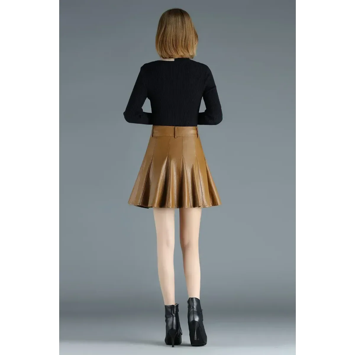 High Waist Pleated Leather Skirt – Korean Style Mini Skirt - Bottoms - Skirts - 5