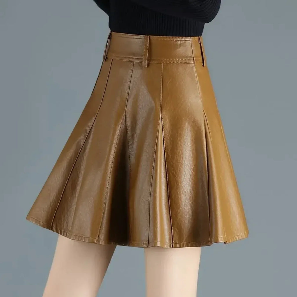 High Waist Pleated Leather Skirt – Korean Style Mini Skirt - Bottoms - Skirts - 6