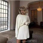Cozy Knit O-Neck Sweater & Pleated Skirt Set - Bottoms - Sweater / Pullover - 1