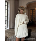 Cozy Knit O-Neck Sweater & Pleated Skirt Set - Bottoms - Sweater / Pullover - 8