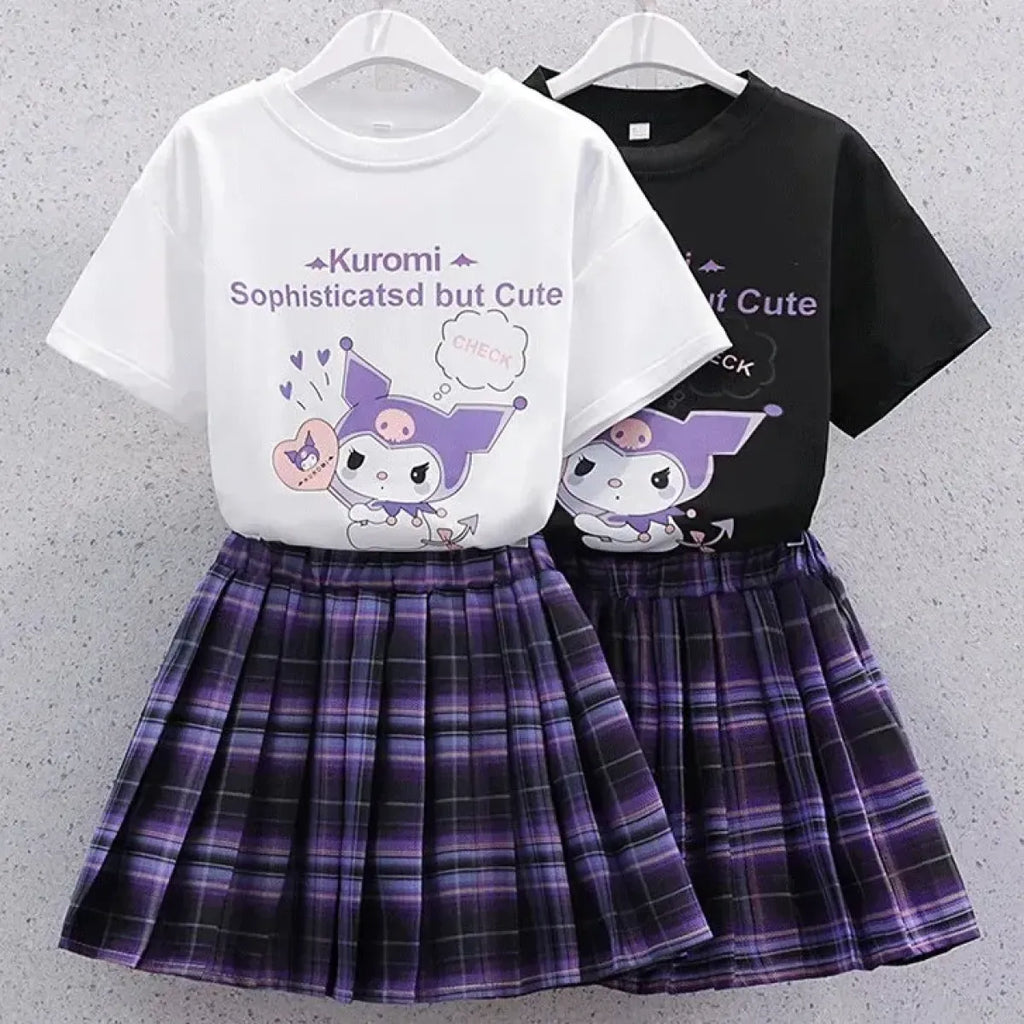 Kuromi Short-Sleeved Shirt and Pleated Skirt Set - Bottoms - 1