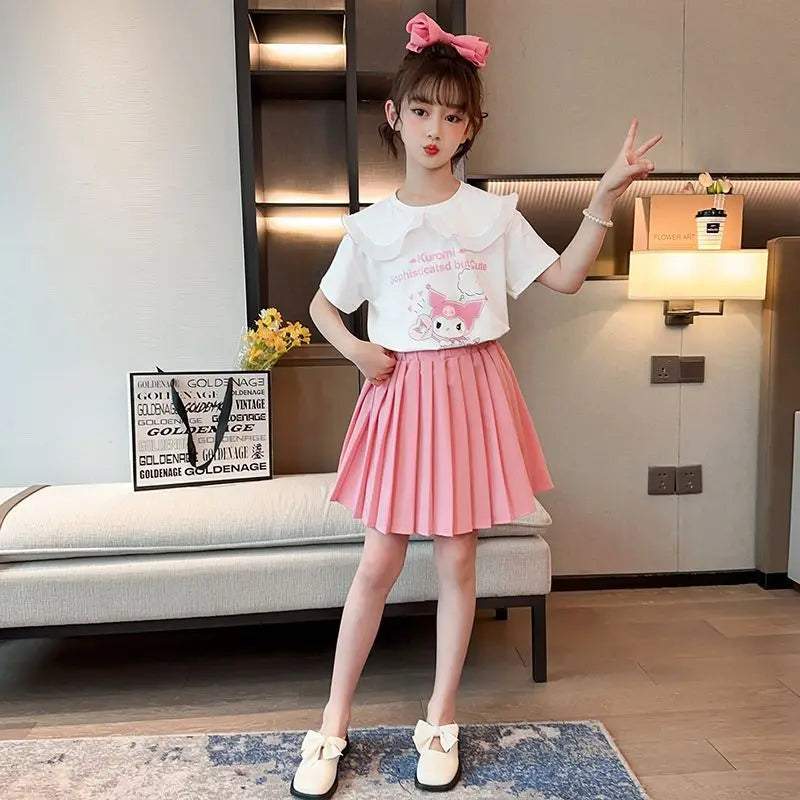 Kuromi Short-Sleeved Shirt and Pleated Skirt Set - 5 / 120cm - Bottoms - Clothing - 10 - 2024