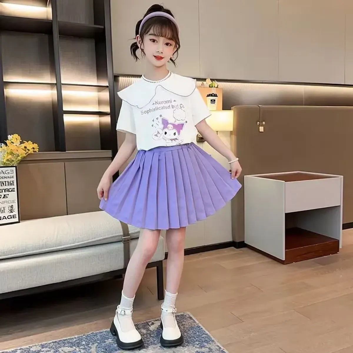 Kuromi Short-Sleeved Shirt and Pleated Skirt Set - Bottoms - 9