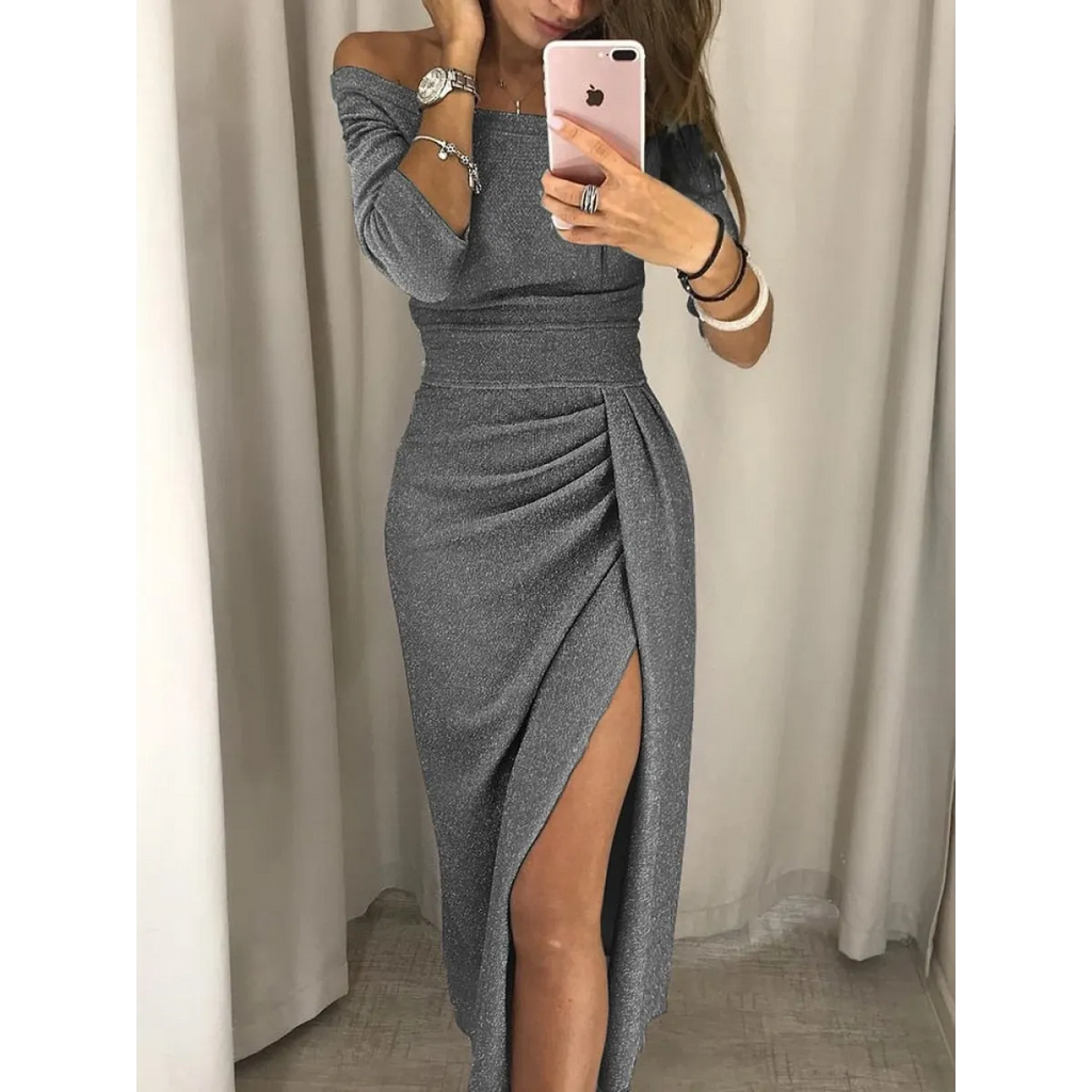 Sexy Pleated Split Dress - Gray / XS - All Dresses - Outfit Sets - 10 - 2024