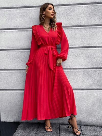 Pleated Surplice Tie Waist Maxi Dress - All Dresses - Dresses - 14 - 2024