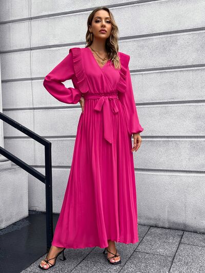 Pleated Surplice Tie Waist Maxi Dress - All Dresses - Dresses - 26 - 2024