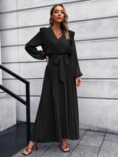 Pleated Surplice Tie Waist Maxi Dress - All Dresses - Dresses - 8 - 2024