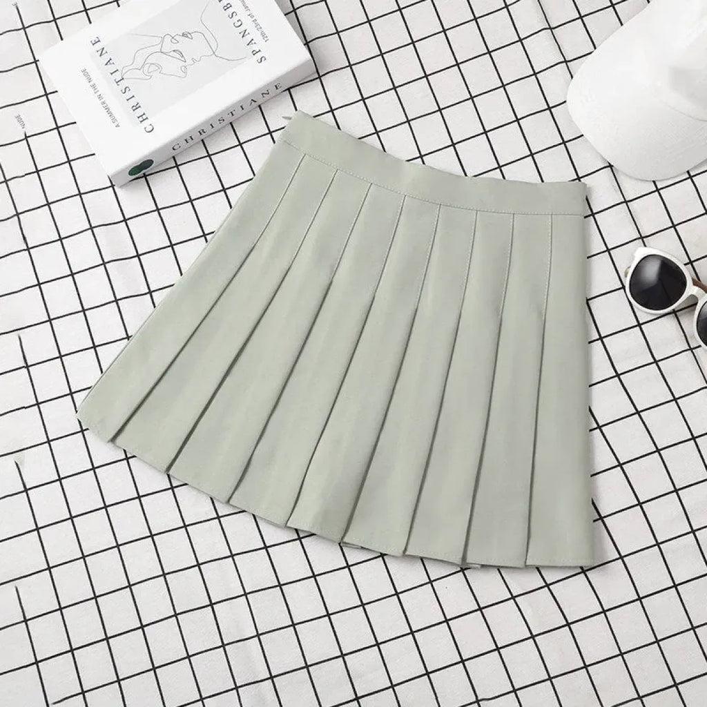 Harajuku Kawaii Fashion Korean Style Y2K Aesthetic Neutral Colors Pleated Tennis Skirt - Bottoms - 14