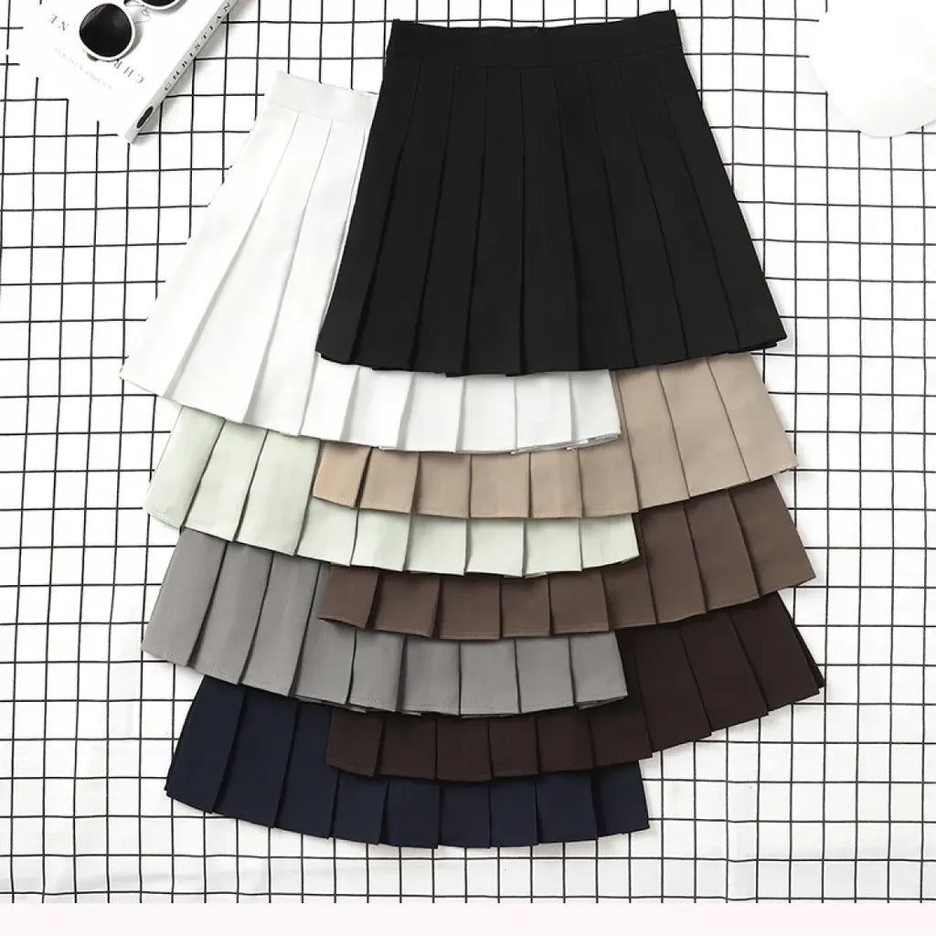 Harajuku Kawaii Fashion Korean Style Y2K Aesthetic Neutral Colors Pleated Tennis Skirt - Bottoms - 3