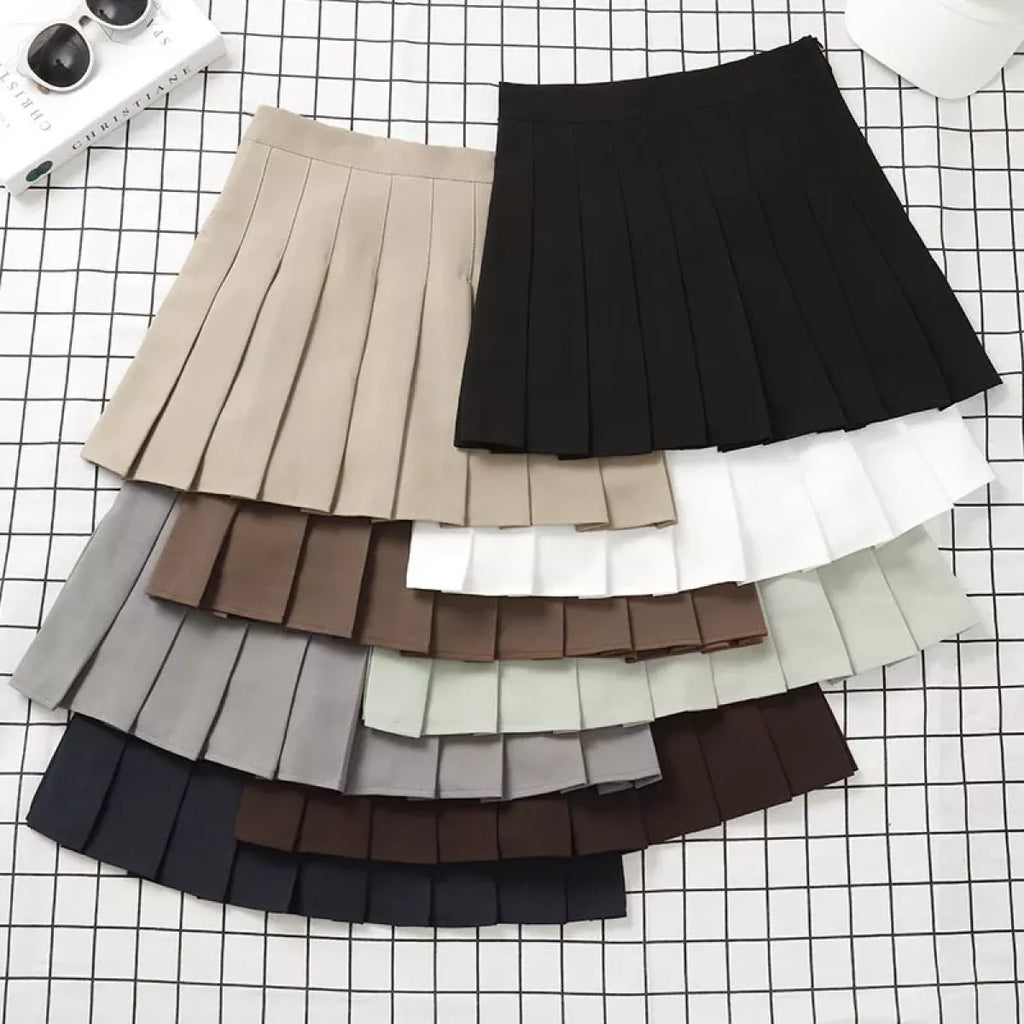 Harajuku Kawaii Fashion Korean Style Y2K Aesthetic Neutral Colors Pleated Tennis Skirt - Bottoms - 4