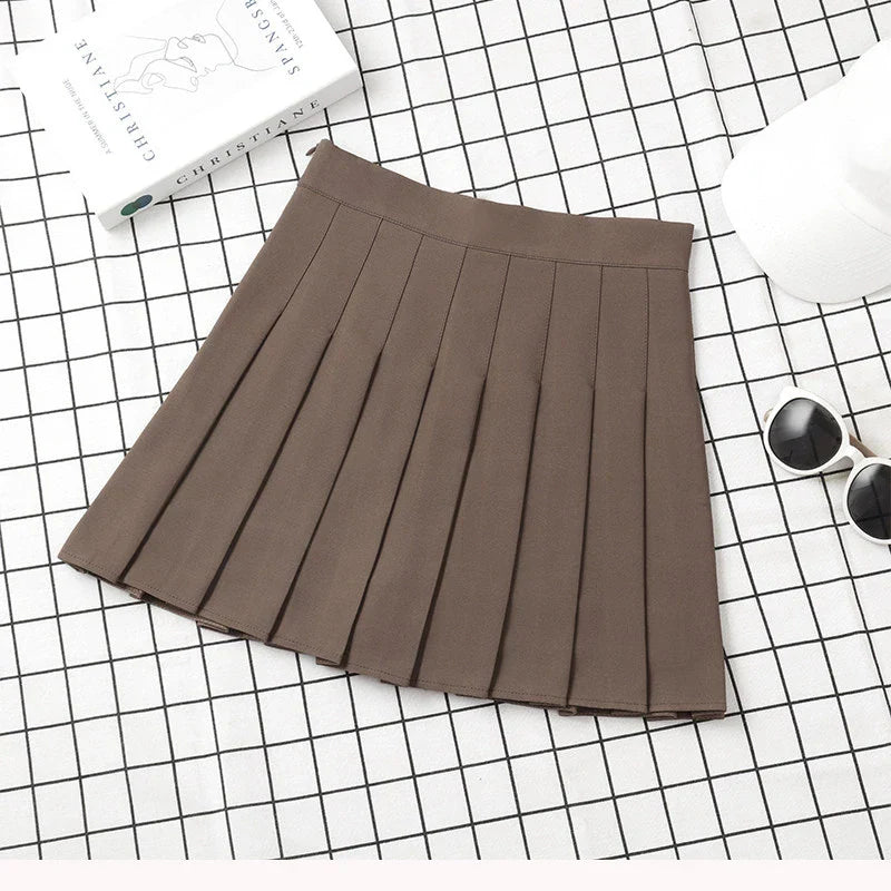 Harajuku Kawaii Fashion Korean Style Y2K Aesthetic Neutral Colors Pleated Tennis Skirt - Brown / XS - Bottoms - Skirts