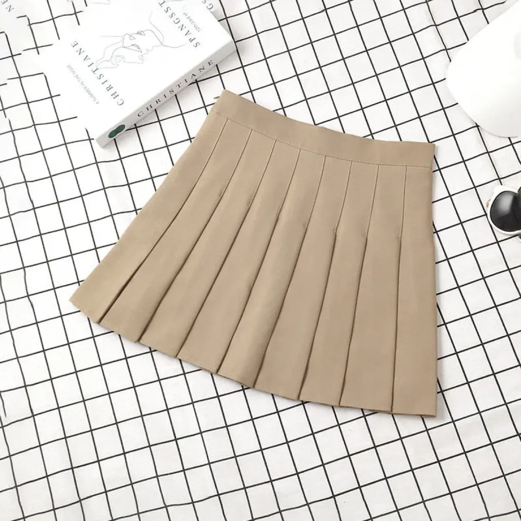 Harajuku Kawaii Fashion Korean Style Y2K Aesthetic Neutral Colors Pleated Tennis Skirt - Bottoms - 11