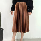 Elastic Waist Pleated Velvet Skirt - Bottoms - 11