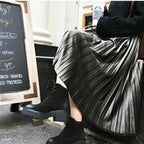 Elastic Waist Pleated Velvet Skirt - Bottoms - 3