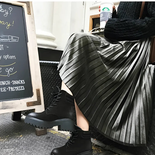 Elastic Waist Pleated Velvet Skirt - Bottoms - 6