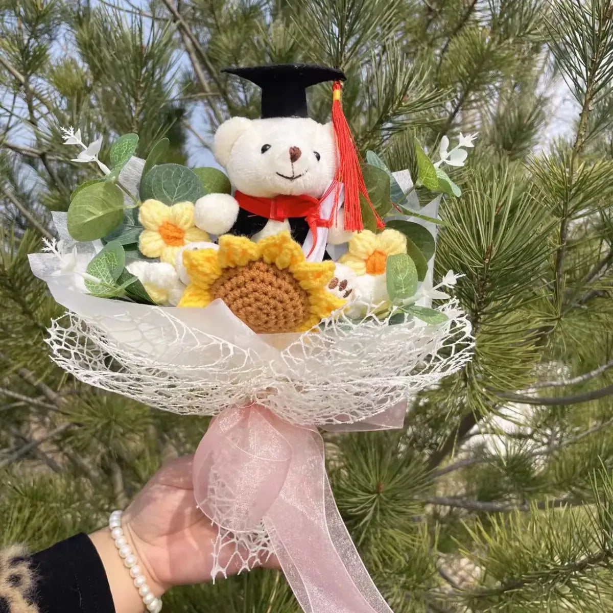 Kawaii Graduation Plush Bouquet – Cartoon Bear & Sunflower Gift Set - Plushies - Plushie - 5