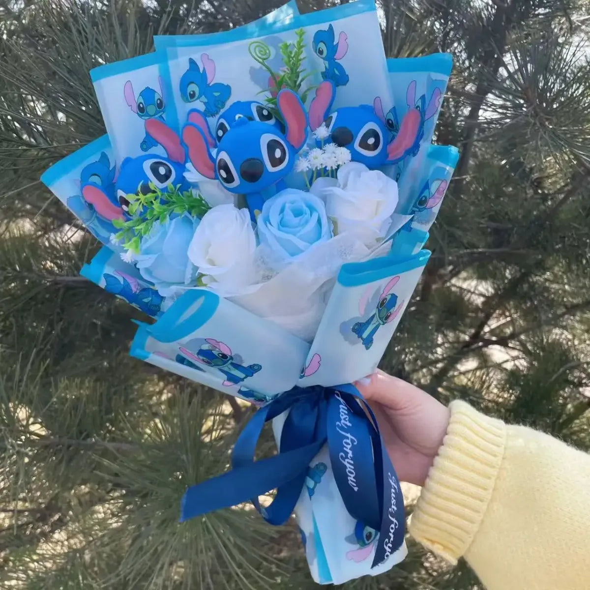 Kawaii Stitch Plush Bouquet – Blue Cartoon Action Figure Gift Set - Plushies - Plushie - 6