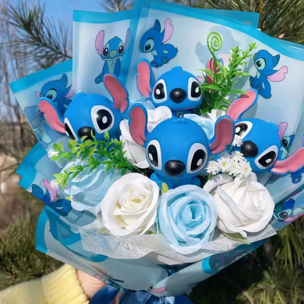 Kawaii Stitch Plush Bouquet – Blue Cartoon Action Figure Gift Set - Plushies - Plushie - 4