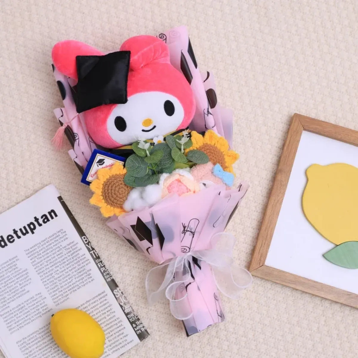 Kawaii Hello Kitty Graduation Plush Bouquet – Crochet Flowers Valentine Gift - Plushies - Plushie - 4